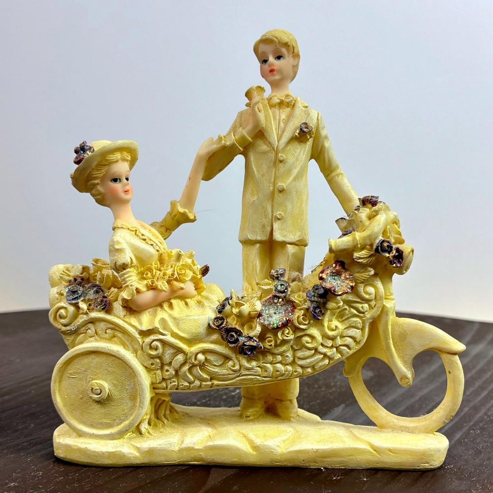 K's Collection Figurine Victorian Couple Floral Carriage Yellow 5.5" Vintage
